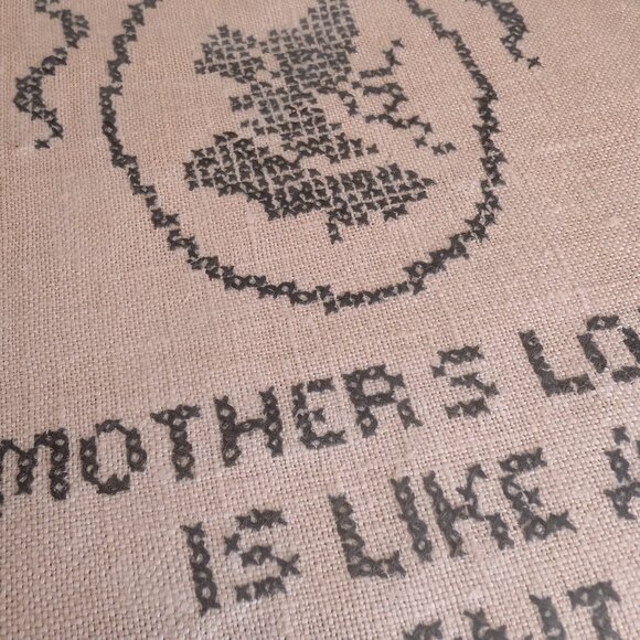 Vintage 1930 Cross Stitch Art on Linen Original Dark Wood Frame - Picture 2 of 6